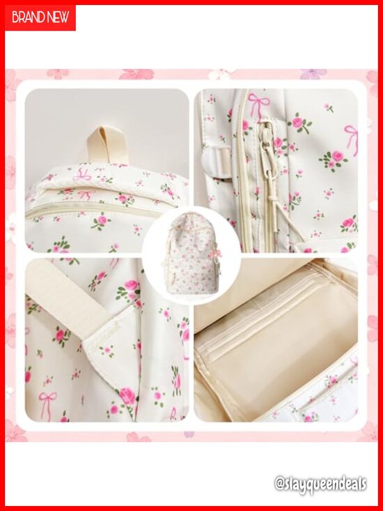 Floral Bow Backpack for Women Lightweight Laptop Bookbag College Travel